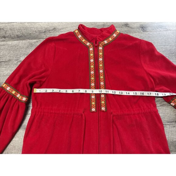 Vintage 60s Lounge Craft Nightgown Womens Medium Red Housecoat Zip Pocket Long - Picture 9 of 15